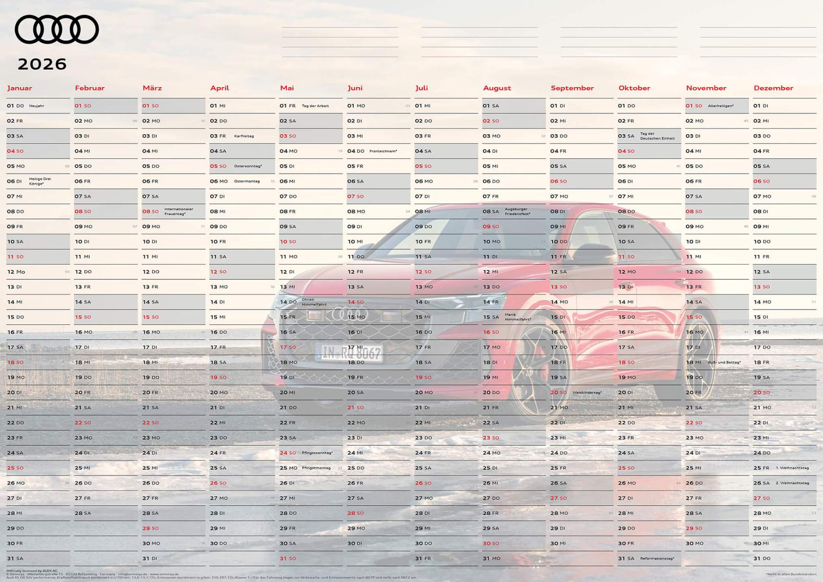 Audi Jahresplaner 2026, DIN A1 – Bild 2